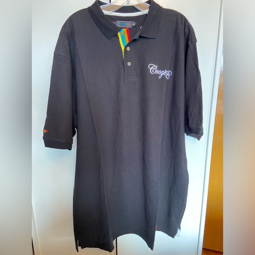 Vintage COOGI Y2K men’s black polo streetwear hiphop short sleeve shirt, XXL